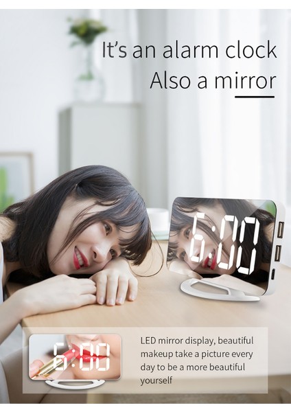 LED Aynalı Çalar Saat Şekerleme Otomatik Aydınlatma 3 Parlaklık (Yurt Dışından) fiyatları