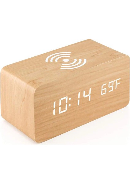 Ahşap Qi Şarjlı LED Dijital Ses Kontrollü Çalar Saat (Yurt Dışından)