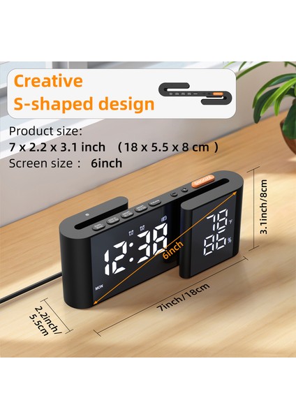 S Tasarımlı Çift Aynalı Dijital Saat - Ayarlanabilir Led, Çift Alarmlı Erteleme Özellikli Modern Masa ve Duvar Dekoru (Yurt Dışından) indirimleri