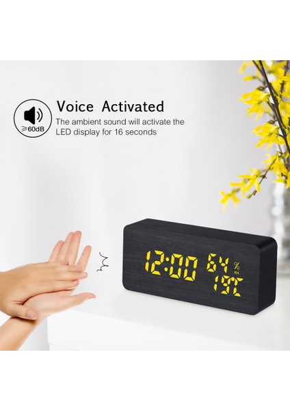 Ahşap Masa Saati Siyah LED Ekran, Ses Kontrolü ve 2 USB Port (Yurt Dışından) fırsatları