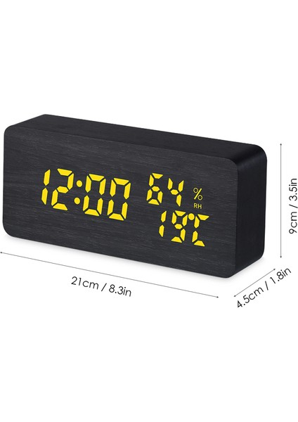 Ahşap Masa Saati Siyah LED Ekran, Ses Kontrolü ve 2 USB Port (Yurt Dışından) indirimleri