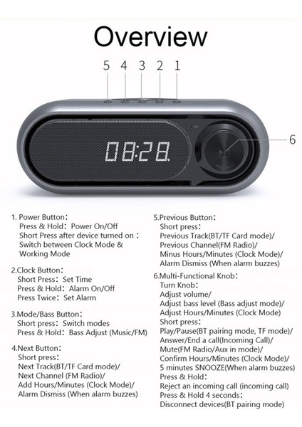 LED Alarmlı Bluetooth Hoparlör, Kablosuz Şarj, Fm Radyo, Şekerleme (Yurt Dışından) indirimleri