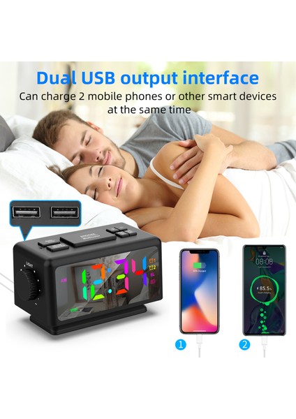 Dijital Çalar Saat 7 Renk Değiştirilebilir Ayarlanabilir LED Ekran Çift USB (Yurt Dışından) indirimleri
