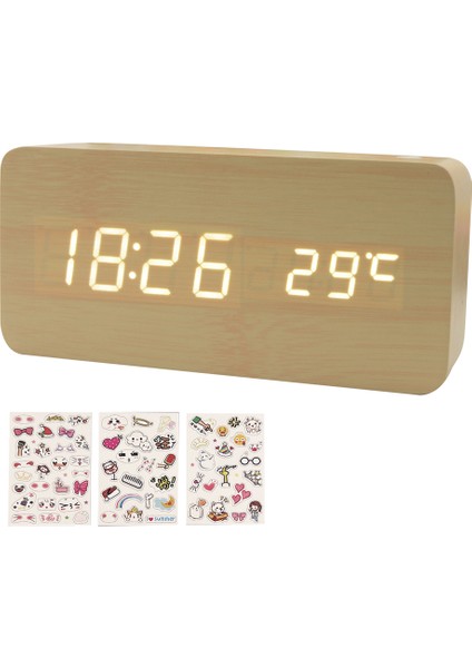 Ahşap Dijital Çalar Saat 8 Seviye Parlaklık LED Zaman ve Sıcaklık Göstergesi Yatak Odası & Ofis (Yurt Dışından)