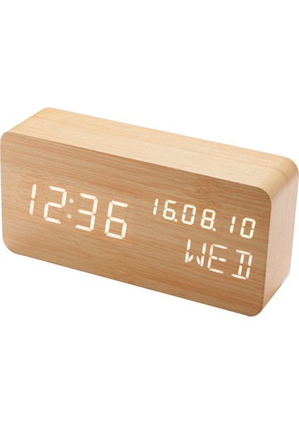 Ahşap Masa Saati - Ses Kontrol, Sıcaklık ve Parlaklık Ayarlı LED Ekran (Yurt Dışından)