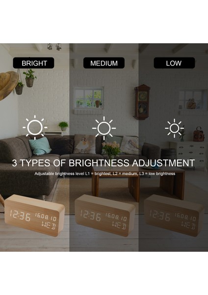Ahşap Masa Saati - Ses Kontrol, Sıcaklık ve Parlaklık Ayarlı LED Ekran (Yurt Dışından) modelleri