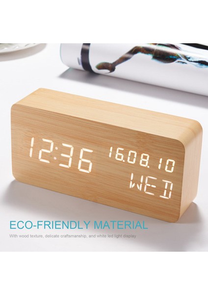 Ahşap Masa Saati - Ses Kontrol, Sıcaklık ve Parlaklık Ayarlı LED Ekran (Yurt Dışından) fırsatları