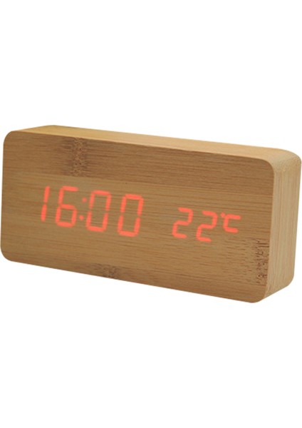 Ahşap Çift Ekranlı Ses Kontrollü Çalar Saat (Yurt Dışından)