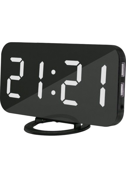 Dijital LED Aynalı Çalar Saat Çift USB Şarj ve Otomatik Aydınlatma - Yatak Odası ve Ev Ofisi (Yurt Dışından)