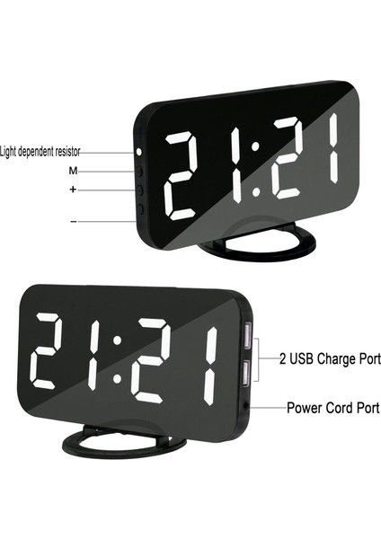 Dijital LED Aynalı Çalar Saat Çift USB Şarj ve Otomatik Aydınlatma - Yatak Odası ve Ev Ofisi (Yurt Dışından) fiyatları