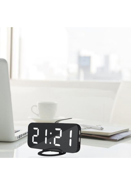 Dijital LED Aynalı Çalar Saat Çift USB Şarj ve Otomatik Aydınlatma - Yatak Odası ve Ev Ofisi (Yurt Dışından) modelleri