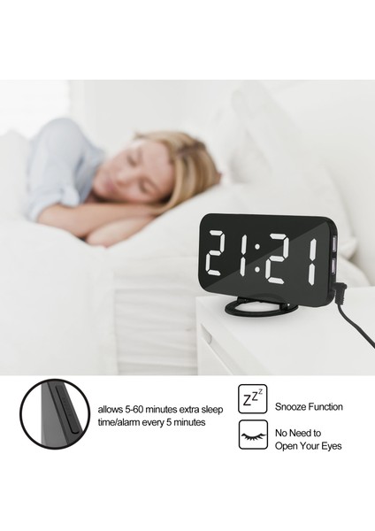 Dijital LED Aynalı Çalar Saat Çift USB Şarj ve Otomatik Aydınlatma - Yatak Odası ve Ev Ofisi (Yurt Dışından) indirimleri
