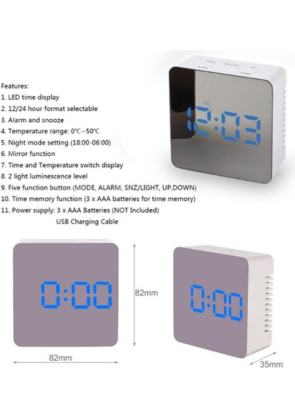LED Ayna Gece Lambası Dijital Duvar Saati Termometre Alarm (Yurt Dışından) fırsatları