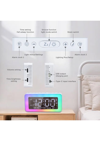 LED Ayna Alarmlı Saat Gece Lambası 8 Işık Modu Parlaklık Ayarı (Yurt Dışından) modelleri