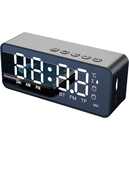 Dijital Alarmlı Ayna LED Ekran Bluetooth Hoparlör Çift Alarm (Yurt Dışından)