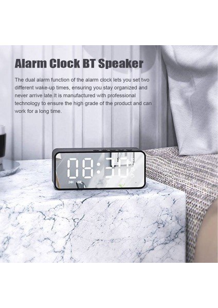 Dijital Alarmlı Ayna LED Ekran Bluetooth Hoparlör Çift Alarm (Yurt Dışından)