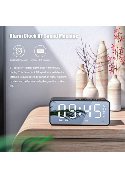 Dijital Alarmlı Ayna LED Ekran Bluetooth Hoparlör Çift Alarm (Yurt Dışından)