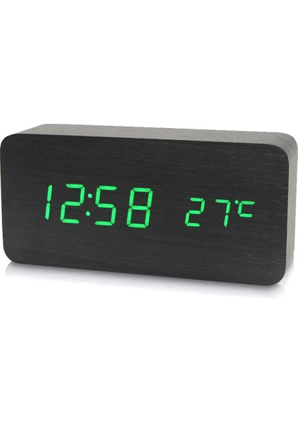 Ahşap Dijital LED Ekranlı Alarm Saati - Siyah (Yurt Dışından)