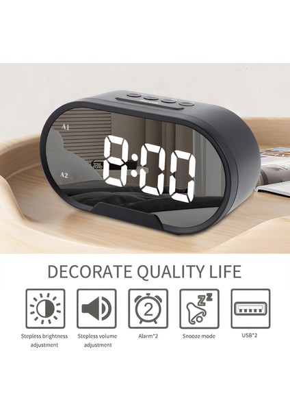 55 Inç LED Aynalı Alarm Saati Çift Usb, Parlaklık Ayarlı Yüksek Sesli Yatak Odası Dekoru (Yurt Dışından) fiyatları