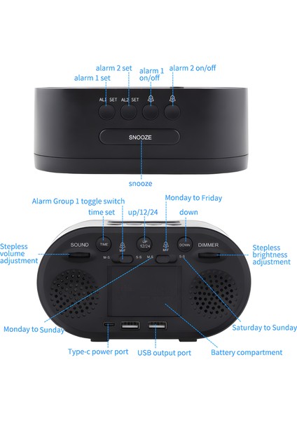 55 Inç LED Aynalı Alarm Saati Çift Usb, Parlaklık Ayarlı Yüksek Sesli Yatak Odası Dekoru (Yurt Dışından) modelleri