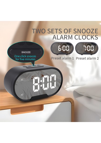 55 Inç LED Aynalı Alarm Saati Çift Usb, Parlaklık Ayarlı Yüksek Sesli Yatak Odası Dekoru (Yurt Dışından) indirimleri