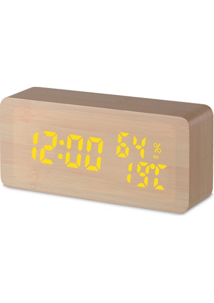 Ahşap Çalar Saat: LED Ekran, Ses Kontrolü, Sıcaklık ve Nem Göstergeli (Yurt Dışından)