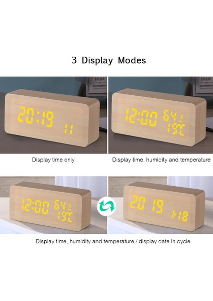 Ahşap Çalar Saat: LED Ekran, Ses Kontrolü, Sıcaklık ve Nem Göstergeli (Yurt Dışından) indirimleri