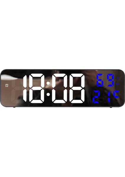 671 LED Aynalı Dijital Duvar Saati Geniş Ekran Fişli Siyah Beyaz Mavi (Yurt Dışından)