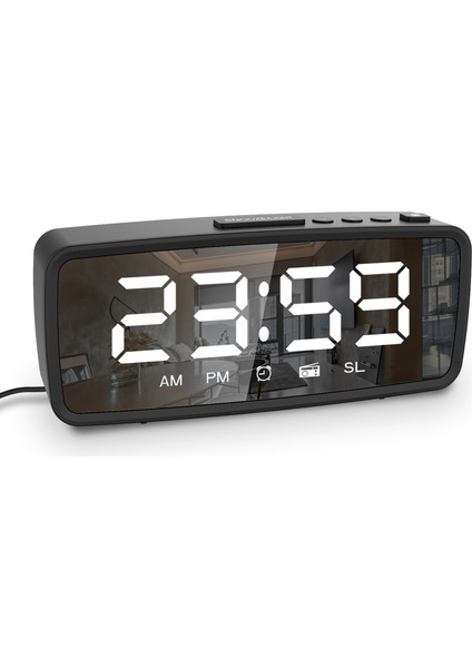 Aynalı Çalar Saat Fm Radyo - 3 Seviye Aydınlatma, Gece Modu Yatak Başucu Saati (Yurt Dışından)