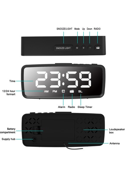 Aynalı Çalar Saat Fm Radyo - 3 Seviye Aydınlatma, Gece Modu Yatak Başucu Saati (Yurt Dışından) modelleri
