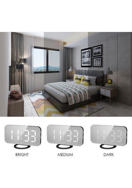 LED Aynalı Alarm Saati Geniş Beyaz Ekran Çift USB Şarj Portlu - Ev, Ofis, Seyahat (Yurt Dışından) modelleri