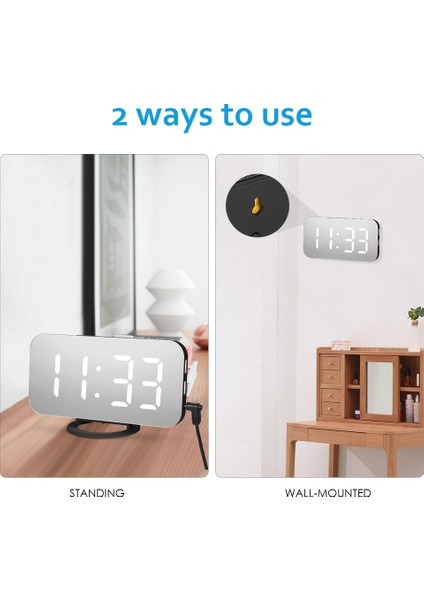 LED Aynalı Alarm Saati Geniş Beyaz Ekran Çift USB Şarj Portlu - Ev, Ofis, Seyahat (Yurt Dışından) fırsatları