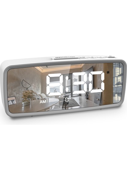 51 Inç LED Aynalı Çalar Saat Radyo 3 Seviye Parlaklık Şekerleme 12/24 Saat (Yurt Dışından)