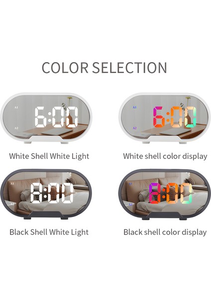 Rgb LED Aynalı Çift USB Portlu Ayarlanabilir Sesli Yatak Odası Saati (Yurt Dışından) fiyatları
