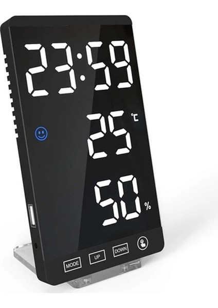 Termometreli LED Aynalı Çalar Saat Siyah Gövde Beyaz Ekran (Yurt Dışından)