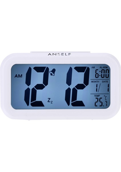 LED Alarmlı Saat - Sensör Aydınlatmalı Zaman Tarih Sıcaklık Göstergeli Beyaz (Yurt Dışından)