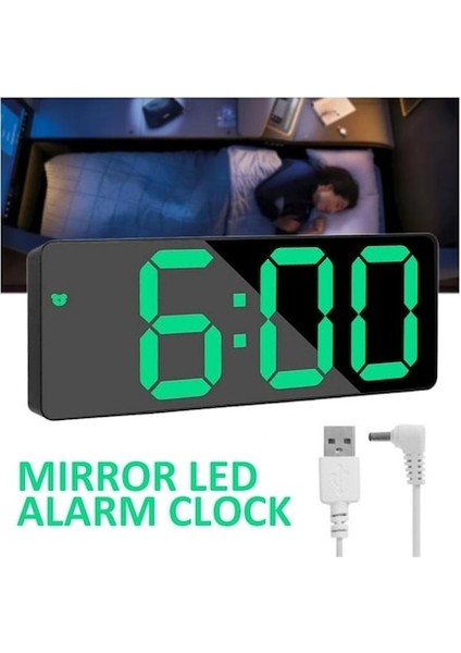 Yeşil Aynalı LED Alarmlı Saat USB Şarj Gece Lambası (Yurt Dışından) fiyatları