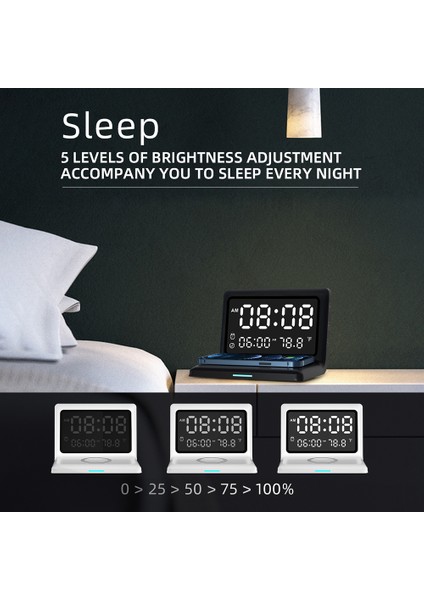 Aynalı Saat 15W Kablosuz Şarj Ayarlanabilir LED Ekran Alarmlı Yatak Odası & Ofis (Yurt Dışından) fırsatları