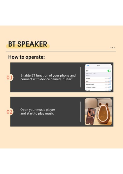 Zuomei Ayı Çalar Saat Şarj Edilebilir Bluetooth Hoparlör, Gece Lambası, Snooz, 12/24 Saat (Yurt Dışından) fiyatları