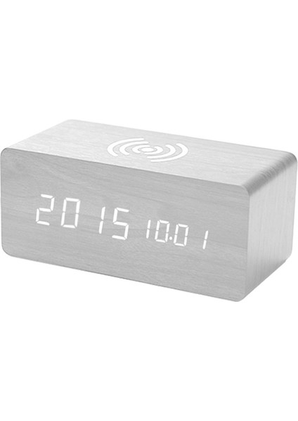Ahşap Kablosuz Şarjlı Ses Kontrollü LED Çalar Saat (Yurt Dışından)