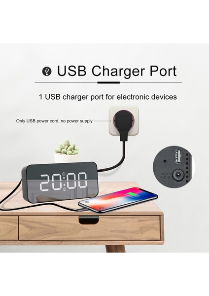 LED Aynalı Çalar Saat Şarj Edilebilir Sıcaklık Göstergeli Gümüş (Yurt Dışından) indirimleri