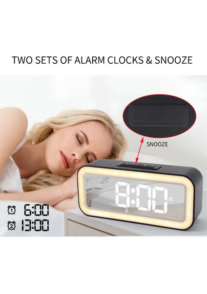 5.7 Inç Aynalı Dijital Çalar Saat, Çift Alarm, Parlaklık Ayarlı, Çift Güç (Yurt Dışından) modelleri
