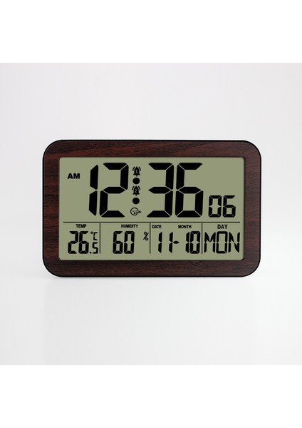 H180H Ahşap Desenli Duvar Saati LCD Dijital Ekranlı Sıcaklık Nem Alarmı (Yurt Dışından)