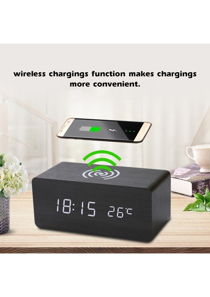 Ahşap Kablosuz Şarjlı Ses Kontrollü LED Çalar Saat (Yurt Dışından) fiyatları