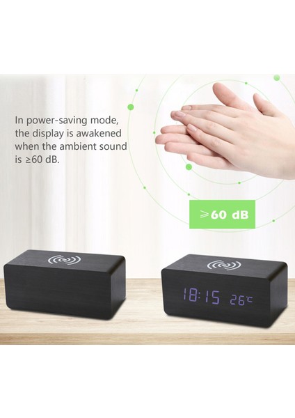 Ahşap Kablosuz Şarjlı Ses Kontrollü LED Çalar Saat (Yurt Dışından) modelleri