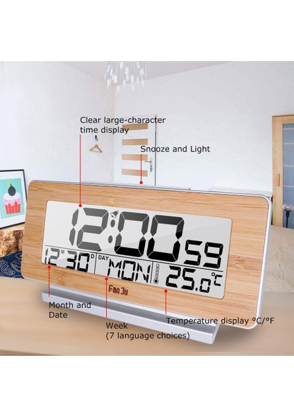 Dijital Ahşap Çalar Saat, Arka Aydınlatmalı Lcd, Sıcaklık, Şekerleme, Takvim ve Hafta Göstergeli (Yurt Dışından) fırsatları