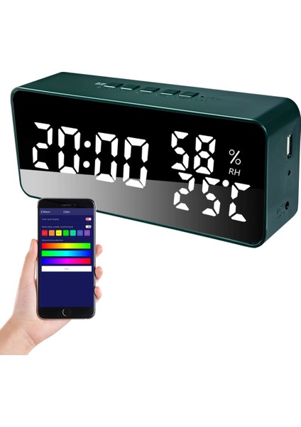 LED Aynalı Çalar Saat 5 Alarm Otomatik Karartma Ses Ayarlı Erteleme Geri Sayım Sıcaklık Nem Göstergesi (Yurt Dışından)