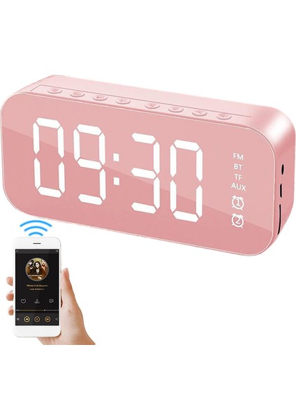 Beyaz Bluetooth Çalar Saat & Hoparlör 2'li 1 Arada LED Aynalı Dijital Ekran (Yurt Dışından)