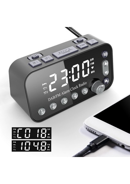 Dab Fm Radyolu Çalar Saat - Çift USB Şarj, Parlaklık, Ses ve Uyku Zamanlayıcı (Yurt Dışından) modelleri