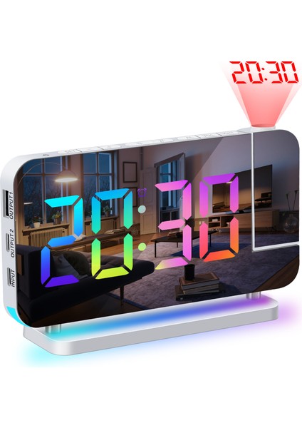 Rgb Yatak Odası Prksiyonlu Çalar Saat, Tavan Prktörü, 6 Kademeli Dimmer, USB Şarj (Yurt Dışından)
